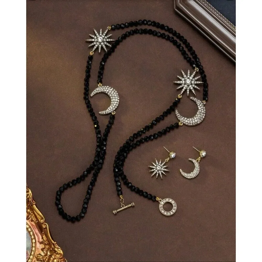 Gorgeous Black Moon and Stars Necklace